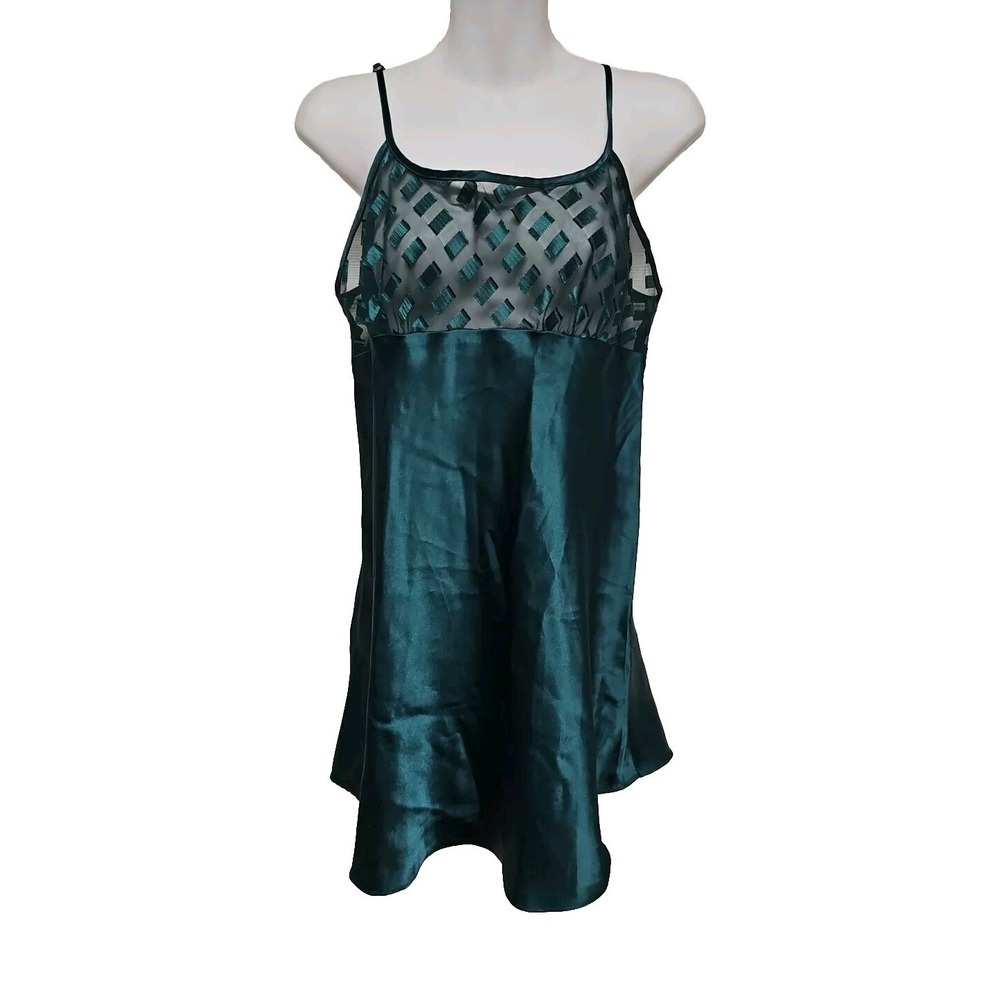 Vintage Victoria's Secret Gold Label Green Mini slip dress W/Sheer Bust Panels S